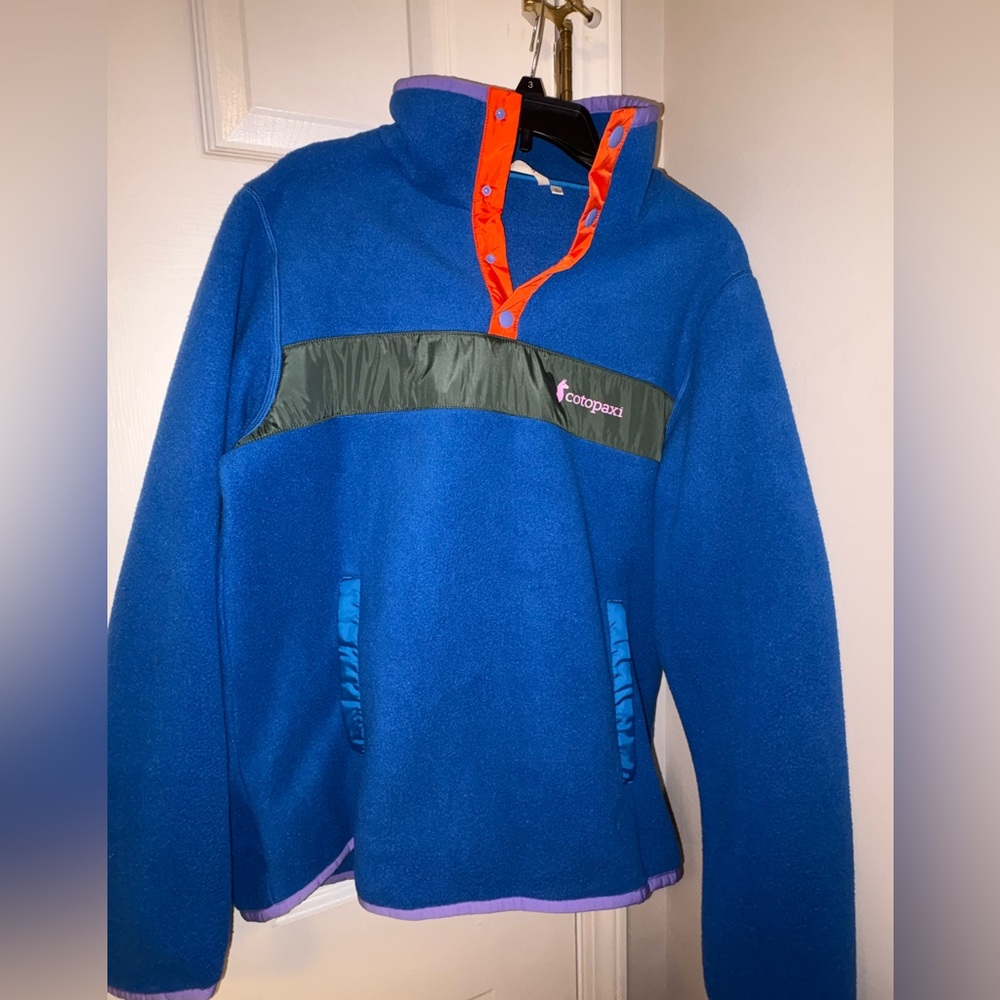 Cotopaxi Women's Blue Fleece with Orange and Green Accents